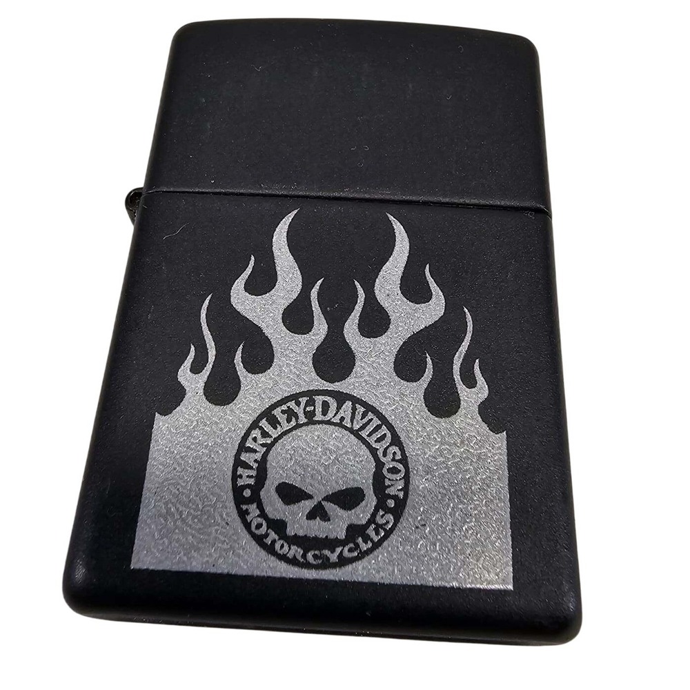 Vtg Rare‎ Zippo Lighter Harley Davidson Willie G Skull Flames Matte Black 2002